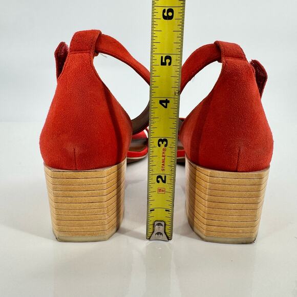 Franco Sarto L-Merryl Block Wood Heeled Leather Red Sandals Sz 7.5 Resortwear - Picture 7 of 8